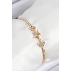 Pirinç Zirkon Taşlı Yıldız Model Gold Renk Kadın Bileklik