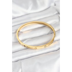 316L Çelik Gold Renk Zirkon Taşlı 65 mm Kadın Kelepçe Bileklik