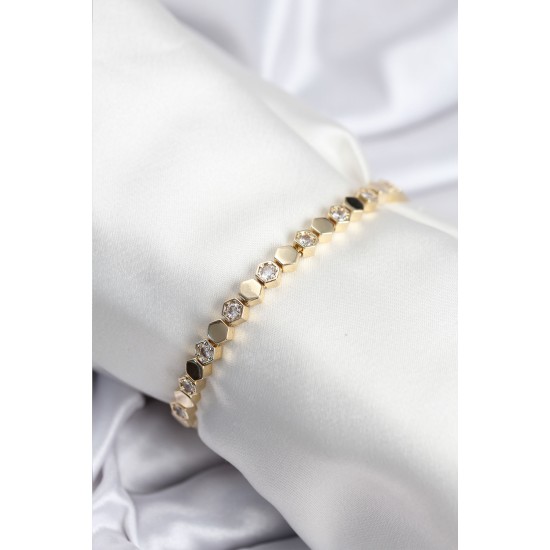 Pirinç VIP Seri Gold Renk Petek Model Kadın Bileklik Pirinç VIP Seri Gold Renk Petek Model Kadın Bileklik