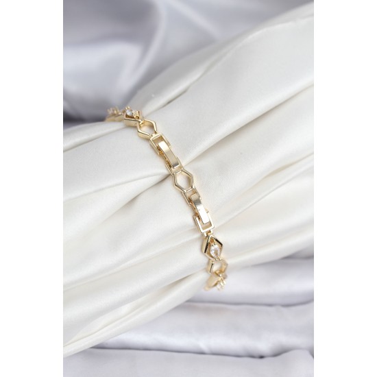 14K Gold Renk Kaplama Baklava Dilim Model Kadın Bileklik