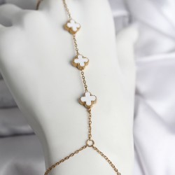 316L Çelik Gold Renk Beyaz Yonca Model Kadın Şahmeran