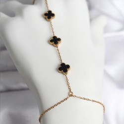 316L Çelik Gold Renk Siyah Yonca Model Kadın Şahmeran