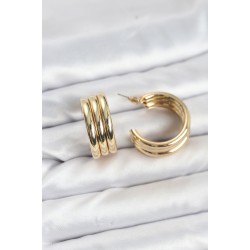 3'lü Görünüm 316L Çelik Gold Renk Kadın Küpe