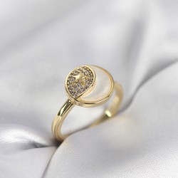 Ay Yıldız Model Gold Renk Zirkon Taşlı Kadın Yüzük