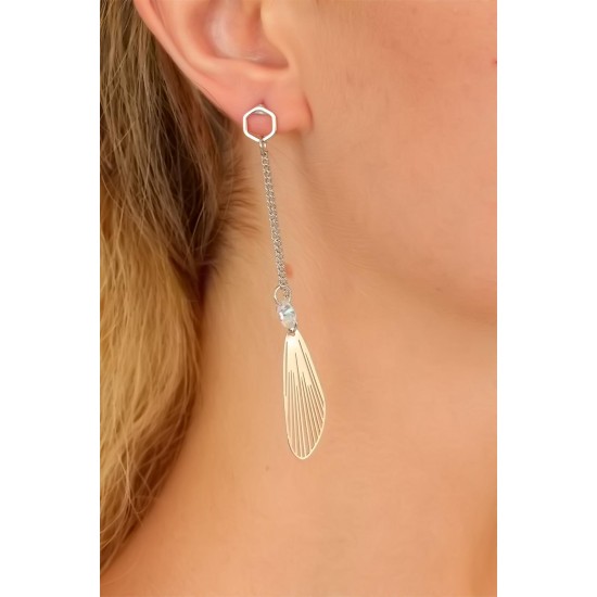 Zirkon Taşlı Silver Renk Zincirli Bayan Sallantı Küpe Zirkon Taşlı Silver Renk Zincirli Bayan Sallantı Küpe