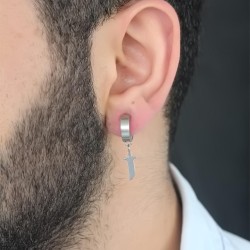 Silver Renk Kaplama Kılıç Figürlü Çelik Kıstırmalı Erkek Küpe