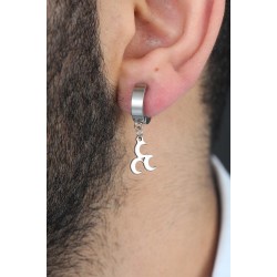 Silver Renk Kaplama 3 Hilal Figürlü Çelik Kıstırmalı Erkek Küpe