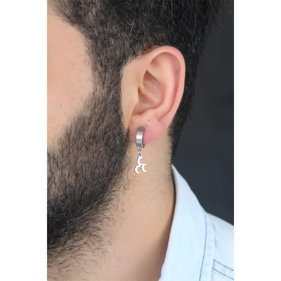 Silver Renk Kaplama 3 Hilal Figürlü Çelik Kıstırmalı Erkek Küpe Silver Renk Kaplama 3 Hilal Figürlü Çelik Kıstırmalı Erkek Küpe