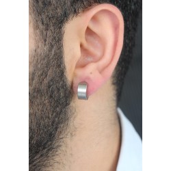 Silver Renk Kaplama Halka Kıstırmalı Çelik Erkek Küpe