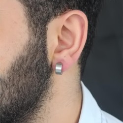 Silver Renk Kaplama Halka Kıstırmalı Çelik Erkek Küpe