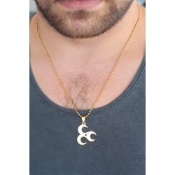 Gold Renk Metal 3 Hilal Figürlü Erkek Kolye