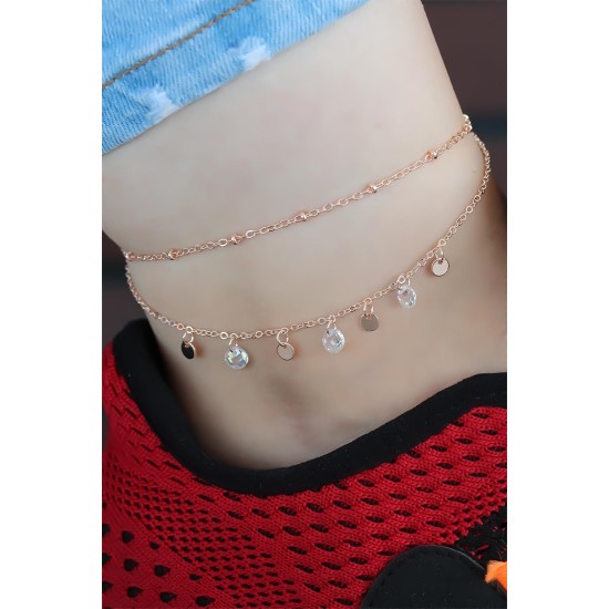 Zirkon Taşlı Çift Zincirli Rose Kaplama Hal Hal Zirkon Taşlı Çift Zincirli Rose Kaplama Hal Hal