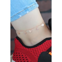 Zirkon Taşlı Çift Zincirli Rose Kaplama Metal Aksesuarlı Hal Hal