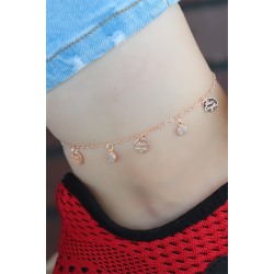 Zirkon Taşlı Çift Zincirli Rose Kaplama Metal Aksesuarlı Hal Hal