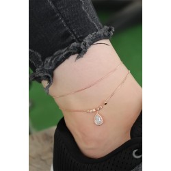 Rose Gold Renk Zirkon Damla Taşlı Halhal