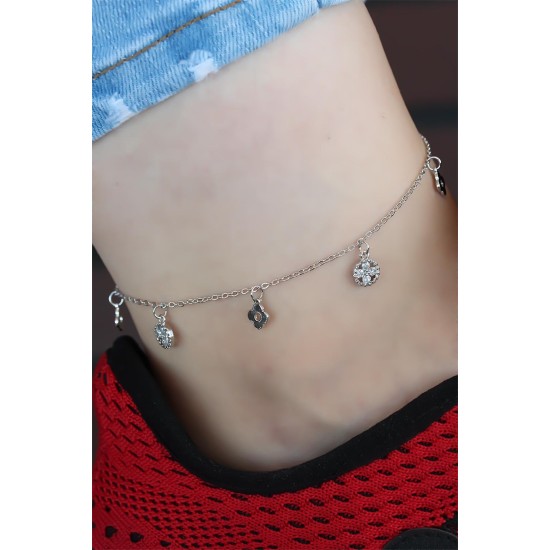 Zirkon Taşlı Silver Renk Kaplama Zincir Hal Hal Zirkon Taşlı Silver Renk Kaplama Zincir Hal Hal