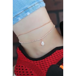 Zirkon Taşlı Rose Renk Çift Zincirli Hal Hal