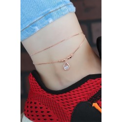 Kristal Taşlı Rose Renk Çift Zincirli Hal Hal