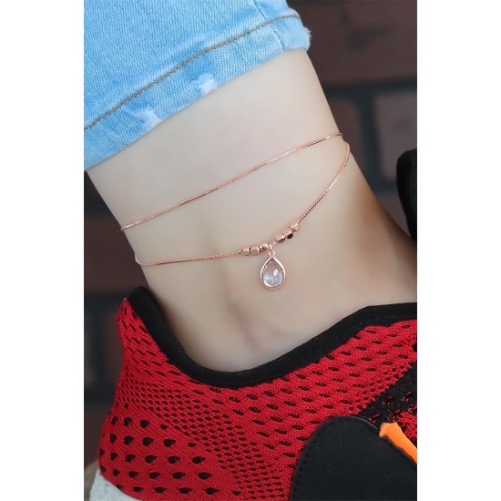 Kristal Taşlı Rose Renk Çift Zincirli Hal Hal Kristal Taşlı Rose Renk Çift Zincirli Hal Hal