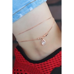 Kristal Taşlı Rose Renk Çift Zincirli Hal Hal