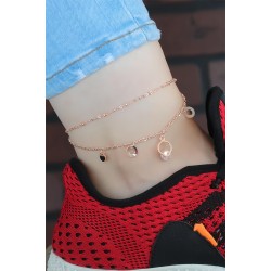 Kristal Taşlı Halkalı Rose Renk Çift Zincirli Hal Hal