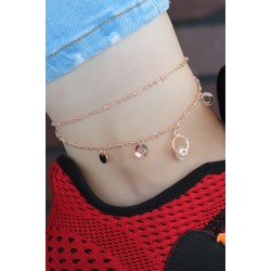 Kristal Taşlı Halkalı Rose Renk Çift Zincirli Hal Hal