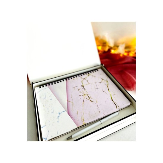 Ahşap Kutulu Ahşap Defter Kalem Seti - Pembe2