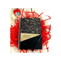 2022 Yılı Mermer Desen Ahşap Defter Kalem - Siyah