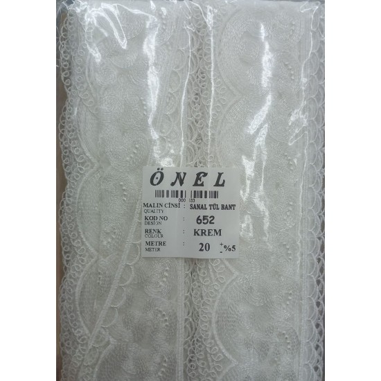 Dantel Polyester Sanal Tül Bant Krem 20 Metre En 6 cm ON-652-KR Dantel Polyester Sanal Tül Bant Krem 20 Metre En 6 cm ON-652-KR