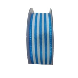 Tafta Çizgi Desen Kurdele 25 mm Mavi 2 Metre
