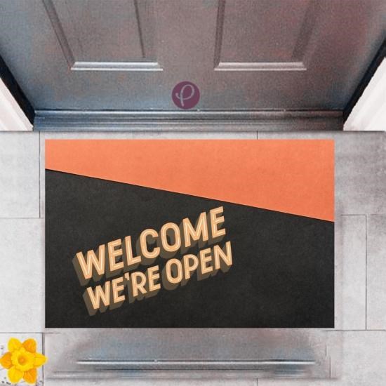 Kapı Önü Paspası Dekoratif Dijital Baskı Welcome We're Open P-2337 Kapı Önü Paspası Dekoratif Dijital Baskı Welcome We're Open P-2337