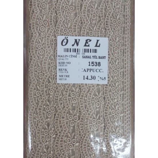 Dantel Polyester Sanal Tül Bant Cappucino 14,30 Metre En 6 cm ON-1538-C Dantel Polyester Sanal Tül Bant Cappucino 14,30 Metre En 6 cm ON-1538-C
