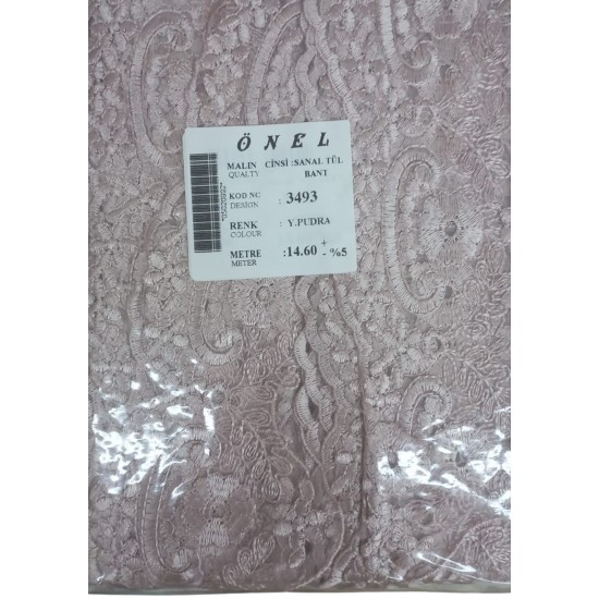 Dantel Polyester Sanal Tül Bant Y.Pudra 14,60 Metre En 6 cm ON-3493-PU Dantel Polyester Sanal Tül Bant Y.Pudra 14,60 Metre En 6 cm ON-3493-PU