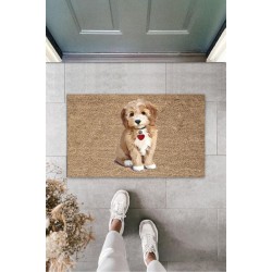 Kahverengi Kapı Önü Paspası Sevimli Köpekcik Desen  K-3208