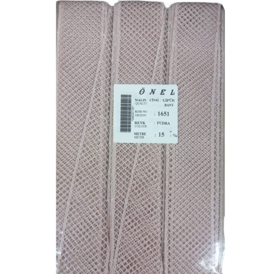 Dantel Polyester Güpür Bant Pudra 15 Metre En 3 cm ON-1651-PU Dantel Polyester Güpür Bant Pudra 15 Metre En 3 cm ON-1651-PU