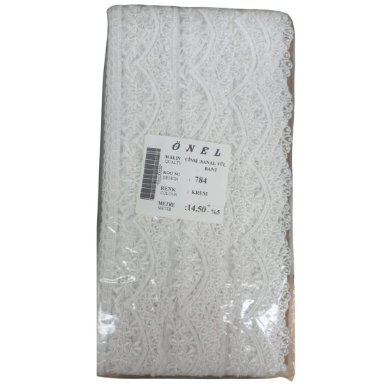 Dantel Polyester Sanal Tül Bant Krem 14,50 Metre En 3 cm ON-784-KR Dantel Polyester Sanal Tül Bant Krem 14,50 Metre En 3 cm ON-784-KR