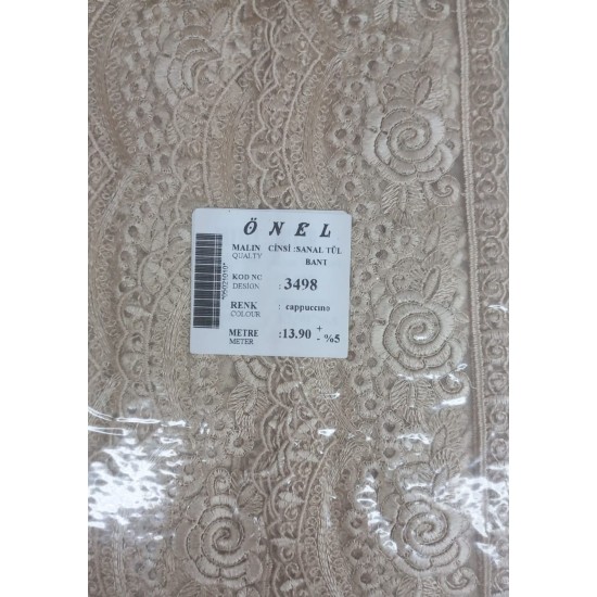 Dantel Polyester Sanal Tül Bant Cappucino 13,90 Metre En 6 cm ON-3498-C Dantel Polyester Sanal Tül Bant Cappucino 13,90 Metre En 6 cm ON-3498-C