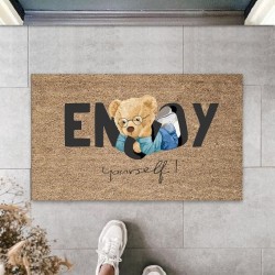 Bej Kapı Önü Paspası Enjoy Yourself Ayıcık Desen  K-3337