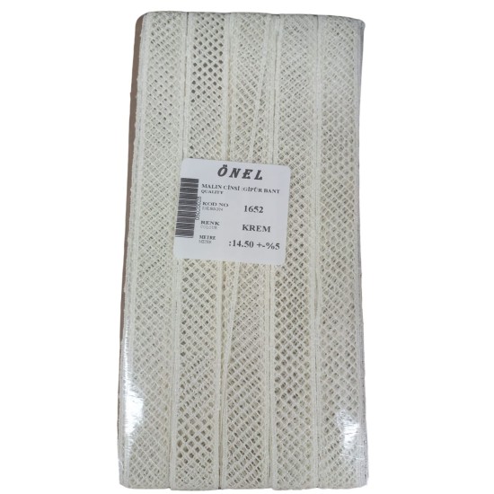 Dantel Polyester Güpür Bant Krem 14,50 Metre En 3 cm ON-1652-KR Dantel Polyester Güpür Bant Krem 14,50 Metre En 3 cm ON-1652-KR