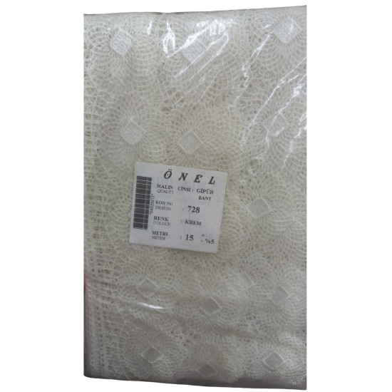 Dantel Polyester Güpür Bant Krem 15 Metre En 6 cm ON-728-KR Dantel Polyester Güpür Bant Krem 15 Metre En 6 cm ON-728-KR