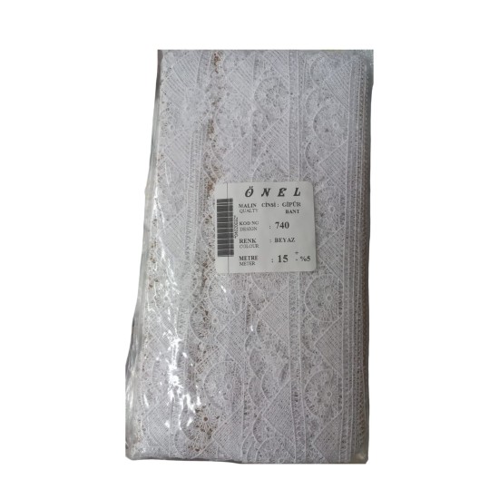 Dantel Polyester Güpür Bant Beyaz 15 Metre En 5 cm ON-740-B Dantel Polyester Güpür Bant Beyaz 15 Metre En 5 cm ON-740-B