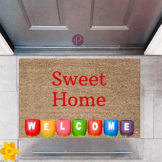 Kapı Önü Paspası Dekoratif Dijital Baskı Sweet Home P-2463 Kapı Önü Paspası Dekoratif Dijital Baskı Sweet Home P-2463