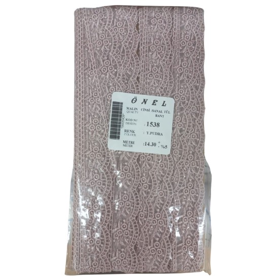 Dantel Polyester Sanal Tül Bant Y.Pudra 14,30 Metre En 3 cm ON-1538-PU Dantel Polyester Sanal Tül Bant Y.Pudra 14,30 Metre En 3 cm ON-1538-PU