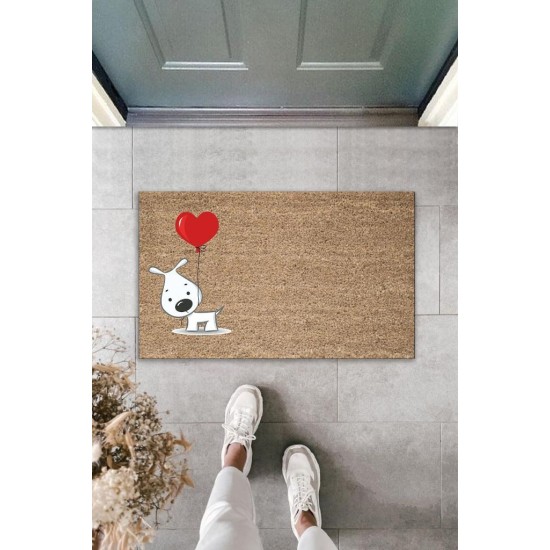 Dijital Baskı Kahverengi Kırmızı Balonlu Beyaz Köpek Dekoratif Kapı Paspası K-2014 Dijital Baskı Kahverengi Kırmızı Balonlu Beyaz Köpek Dekoratif Kapı Paspası K-2014