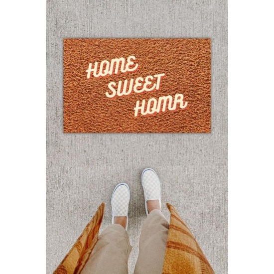 Dijital Baskı Dekoratif Home Sweet Home Kahverengi Kapı Önü Paspası K-1236 Dijital Baskı Dekoratif Home Sweet Home Kahverengi Kapı Önü Paspası K-1236