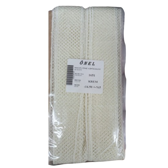 Dantel Polyester Güpür Bant Krem 14,50 Metre En 3 cm ON-1651-KR Dantel Polyester Güpür Bant Krem 14,50 Metre En 3 cm ON-1651-KR