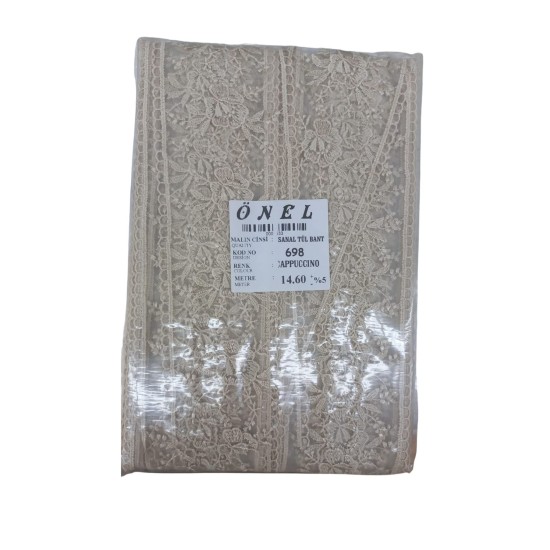 Dantel Polyester Sanal Tül Bant Cappucino 14,60 Metre En 6 cm ON-698-C Dantel Polyester Sanal Tül Bant Cappucino 14,60 Metre En 6 cm ON-698-C
