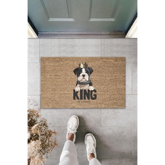 Dijital Baskı Kahverengi King Yazılı Taçlı Köpek Dekoratif Kapı Paspası K-2052 Dijital Baskı Kahverengi King Yazılı Taçlı Köpek Dekoratif Kapı Paspası K-2052