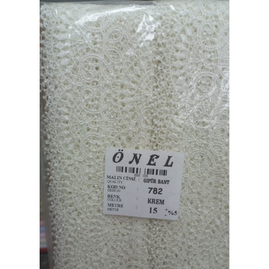 Dantel Polyester Güpür Bant Krem 15 Metre En 6 cm ON-782-KR Dantel Polyester Güpür Bant Krem 15 Metre En 6 cm ON-782-KR