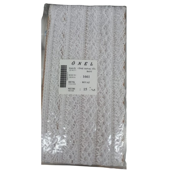 Dantel Polyester Sanal Tül Bant Beyaz 15 Metre En 6 cm ON-1661-B Dantel Polyester Sanal Tül Bant Beyaz 15 Metre En 6 cm ON-1661-B